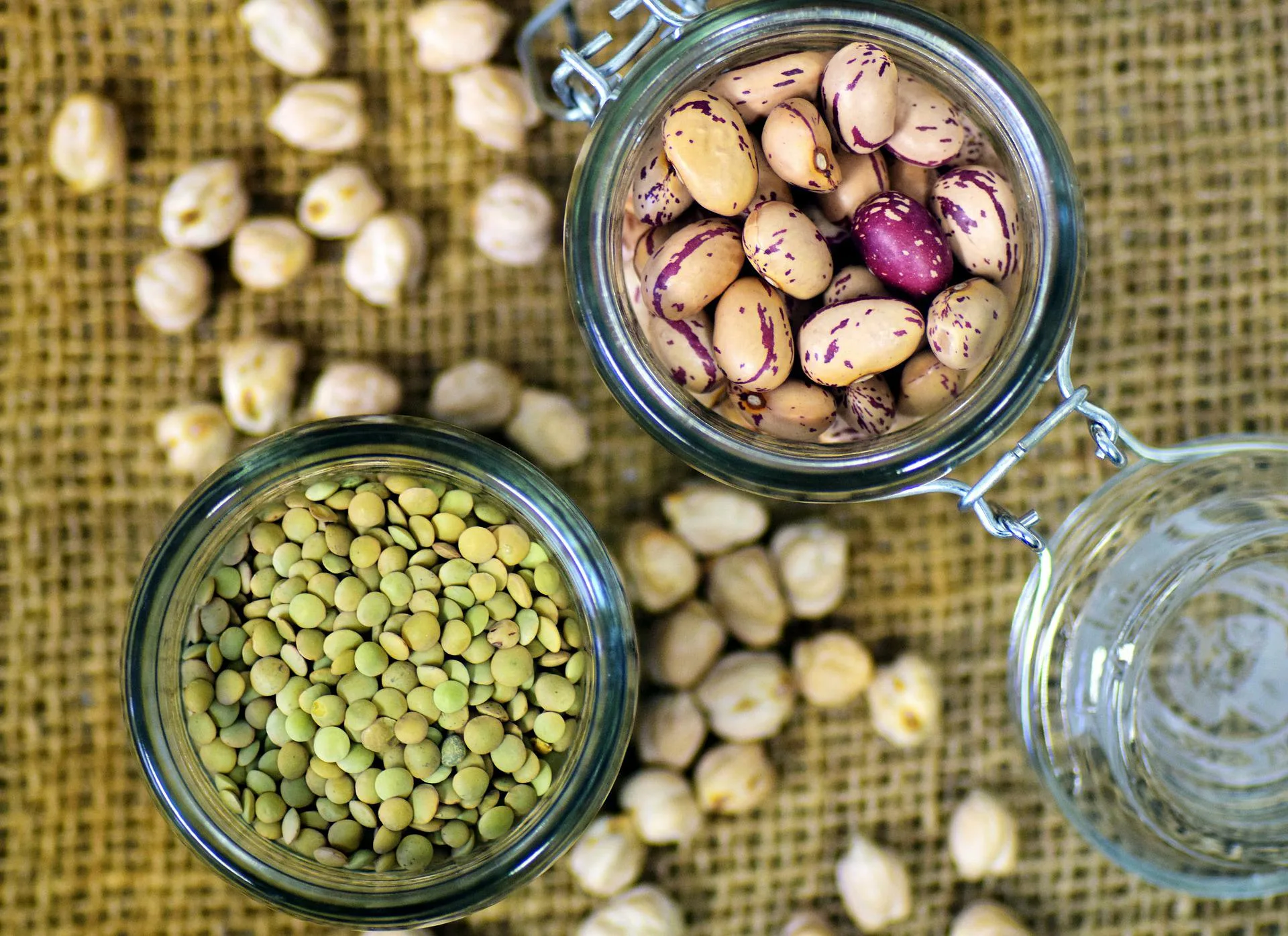 beans and lentils in a glass container
