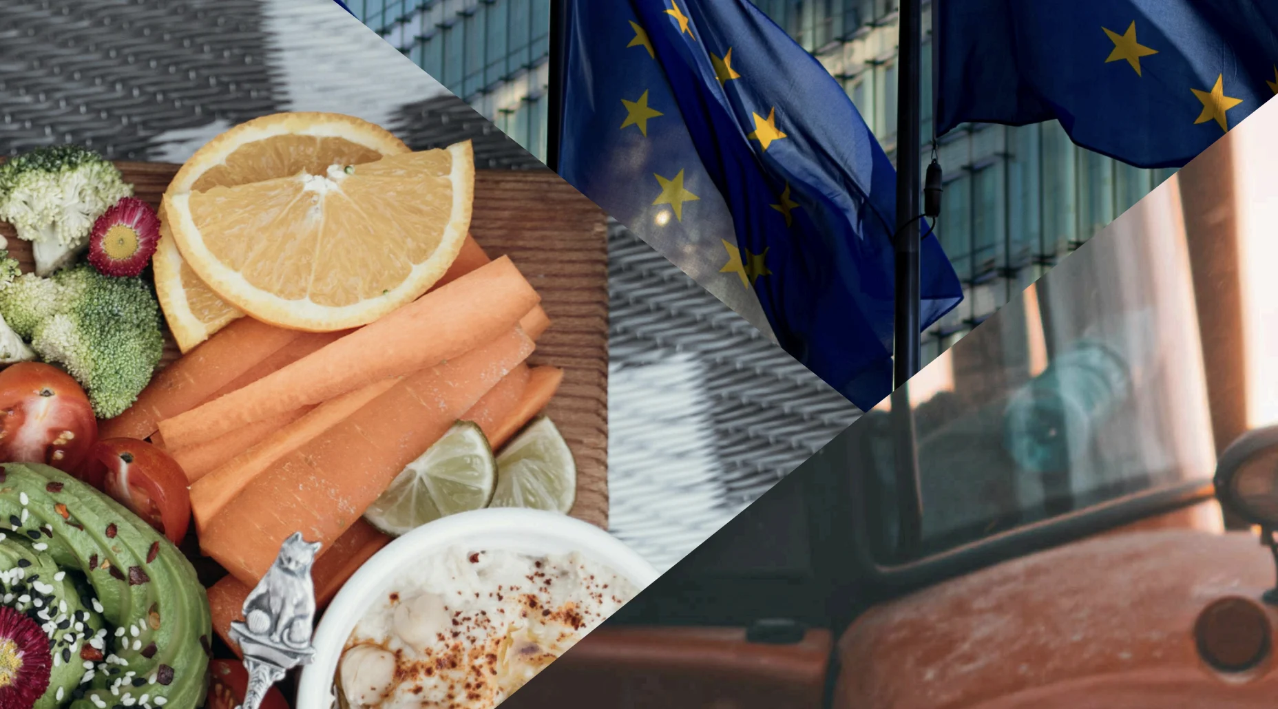 Pictures of fruits, vegetables and the EU institutions