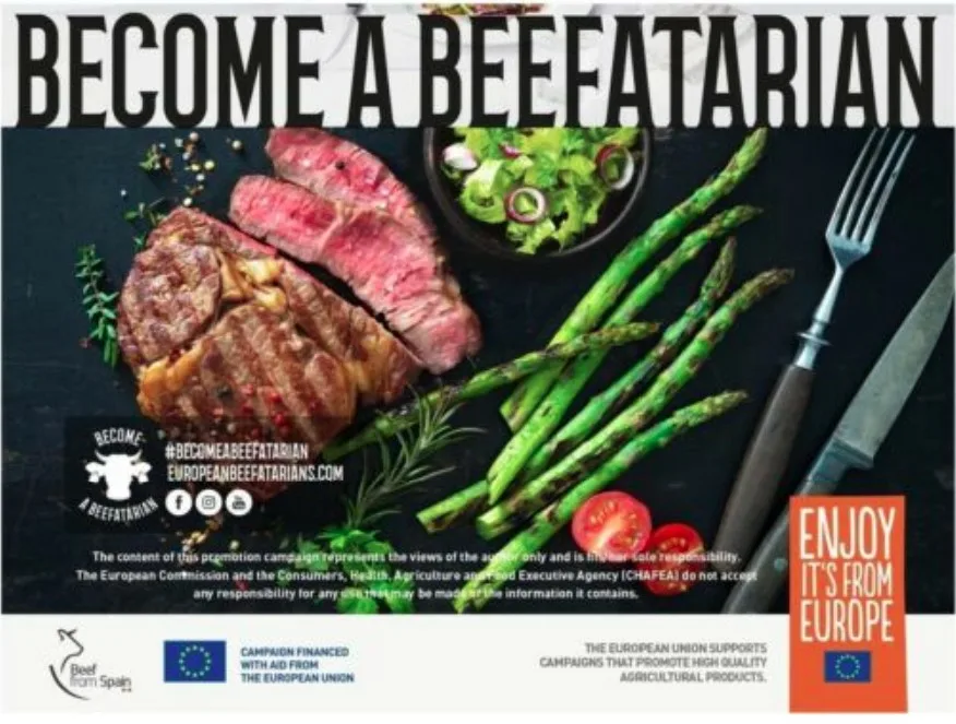 Affiche de campagne avec image de viande grillée surmonté du slogan 