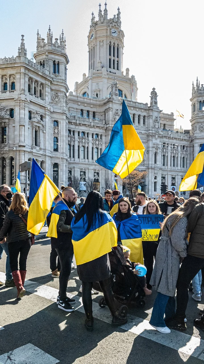 Young protesters with Ukrainian flag in Ukraine